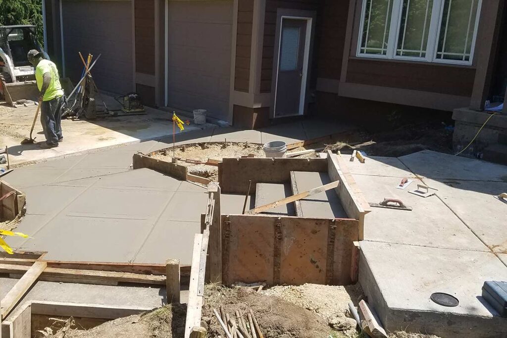 concrete driveway under construction